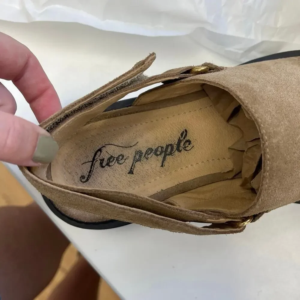 Free People Milo Menswear Slingback Chunky Lug Sole Suede Mules Taupe - 37/US7